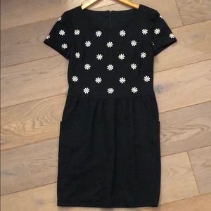 Neiman Marcus Black Midi Dress with White Floral Accents